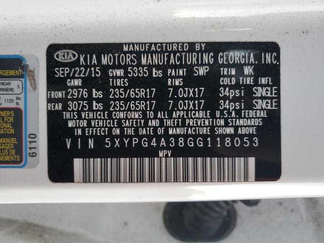 2016 KIA SORENTO 5XYPG4A38GG118053