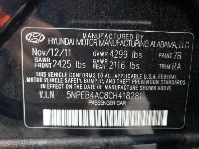 2012 Hyundai Sonata Gls VIN: 5NPEB4AC8CH418281 Lot: 81626913