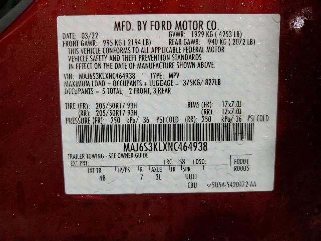 MAJ6S3KLXNC464938 | 2022 FORD ECOSPORT T