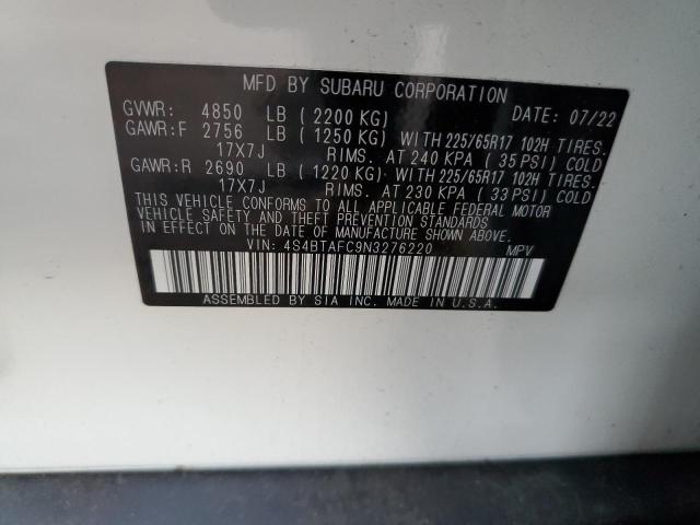 2022 Subaru Outback Premium VIN: 4S4BTAFC9N3276220 Lot: 80768683