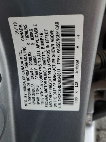 2HGFC2F83KH548813 | 2019 HONDA CIVIC SPOR