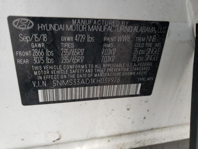 5NMS33AD1KH039976 | 2019 HYUNDAI SANTA FE S