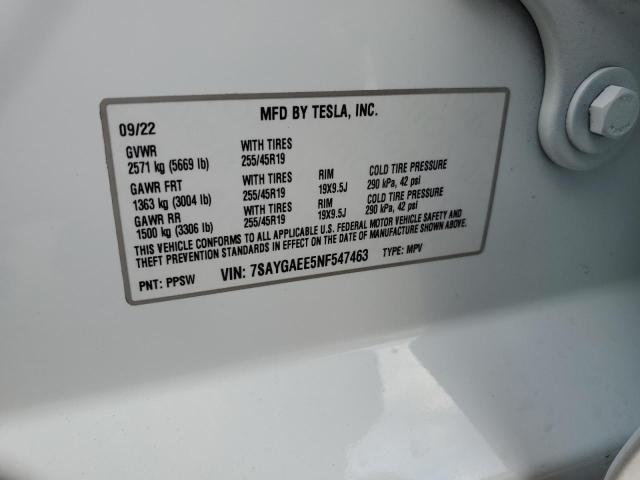 7SAYGAEE5NF547463 | 2022 Tesla model y