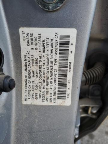 2HGFC1F79HH648103 | 2017 HONDA CIVIC EXL