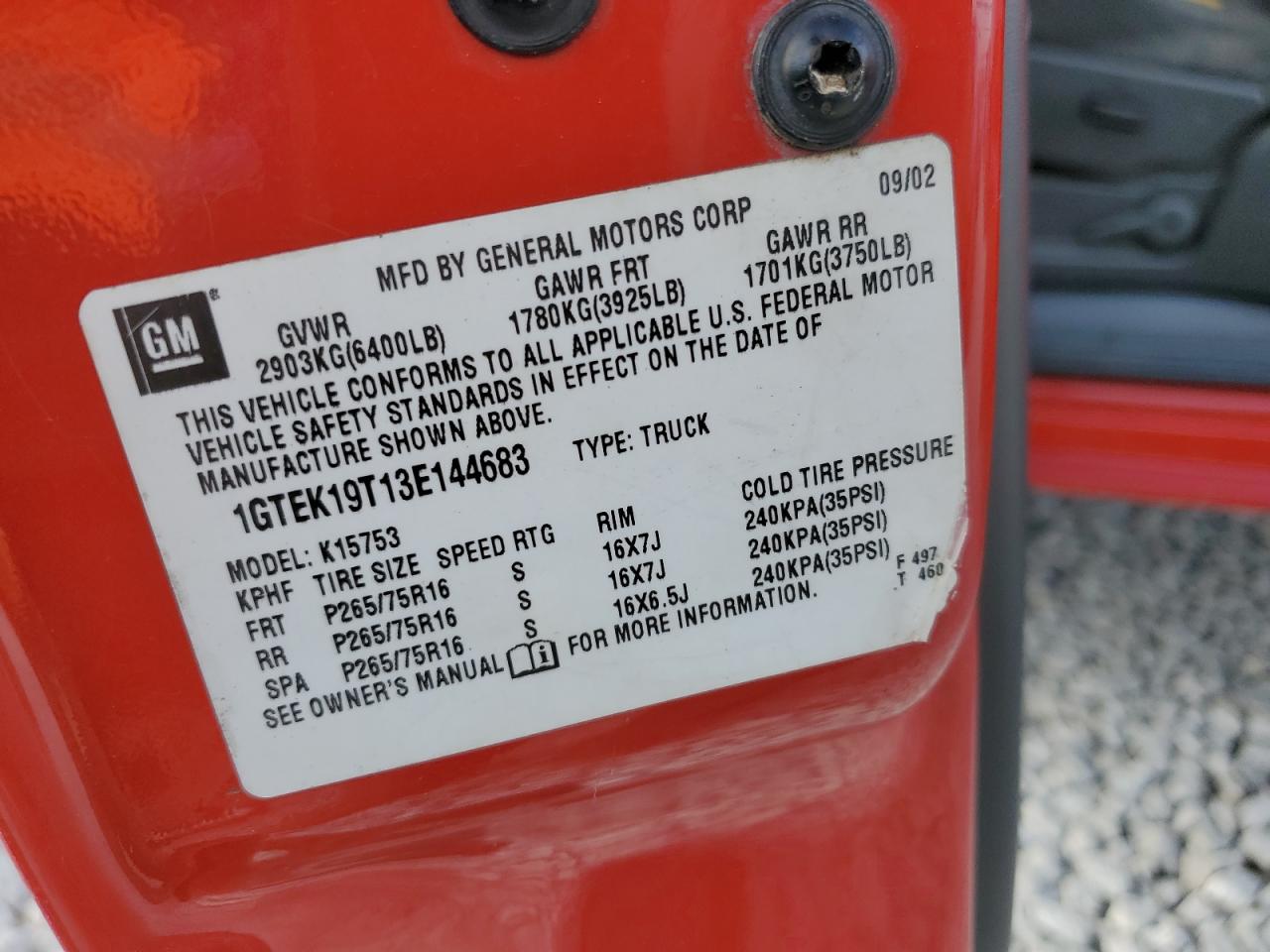 1GTEK19T13E144683 2003 GMC New Sierra K1500