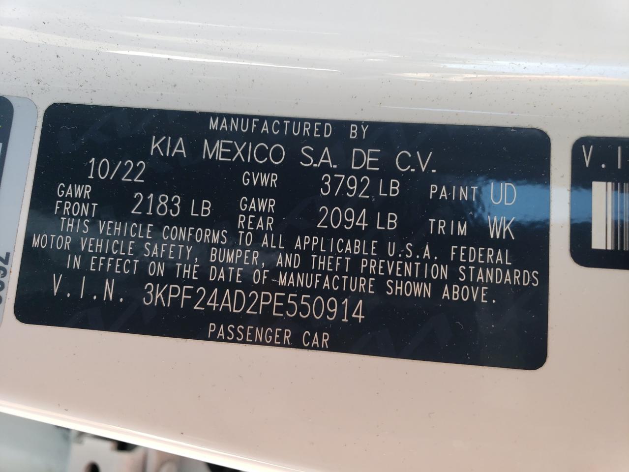 3KPF24AD2PE550914 2023 Kia Forte Lx