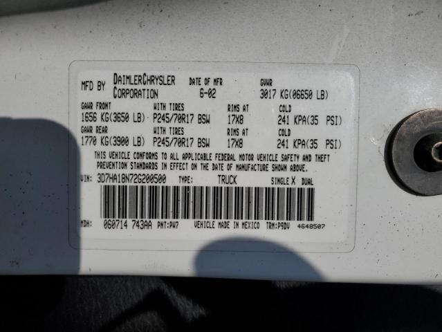 2002 Dodge Ram 1500 VIN: 3D7HA18N72G200500 Lot: 80412783