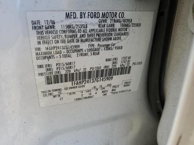 1FAHP24137G145909 | 2007 Ford five hundred sel