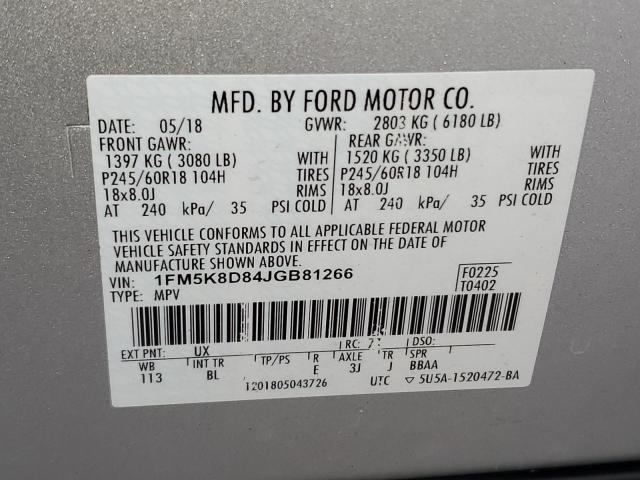 1FM5K8D84JGB81266 | 2018 FORD EXPLORER X