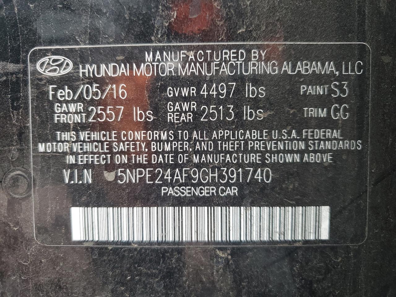 5NPE24AF9GH391740 2016 Hyundai Sonata Se