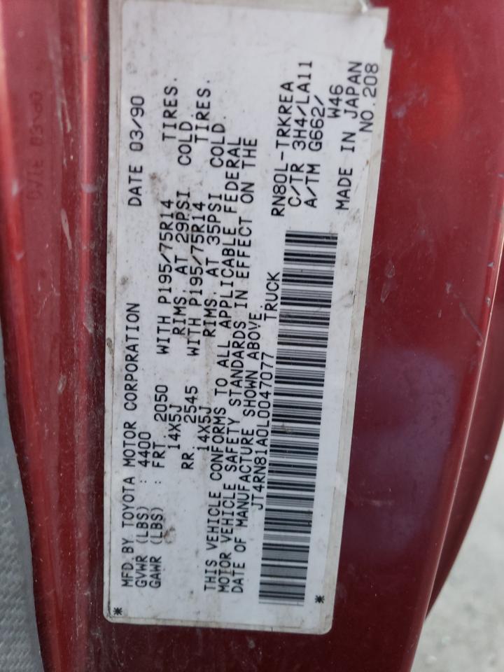 jt4rn81a0l0047077 JT4RN81A0L0047077 1990 Toyota Pickup 1/2 Ton Short Wheelbase