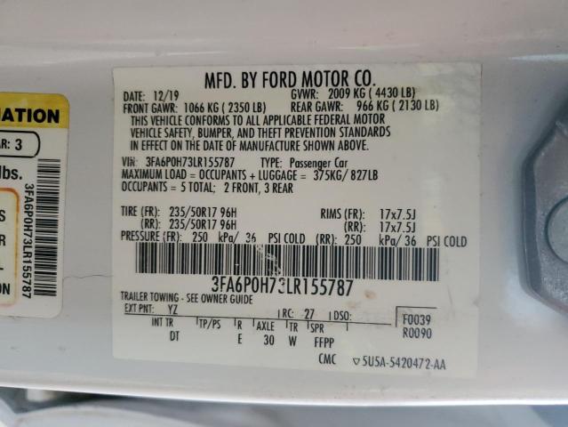 2020 Ford Fusion Se VIN: 3FA6P0H73LR155787 Lot: 80222823