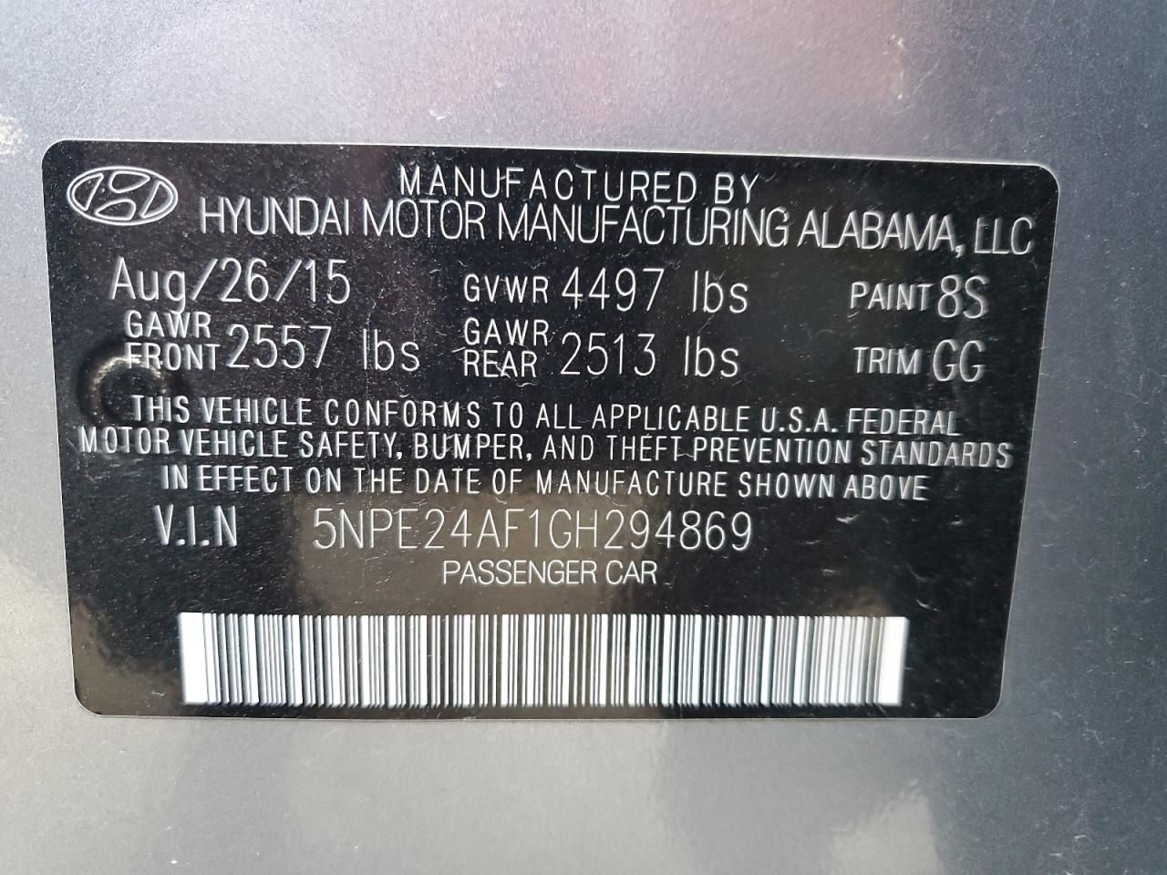 5NPE24AF1GH294869 2016 Hyundai Sonata Se