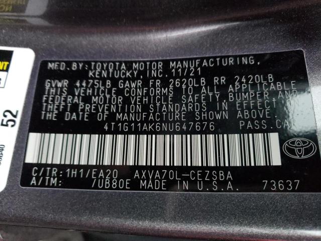 4T1G11AK6NU647676 | 2022 TOYOTA CAMRY SE