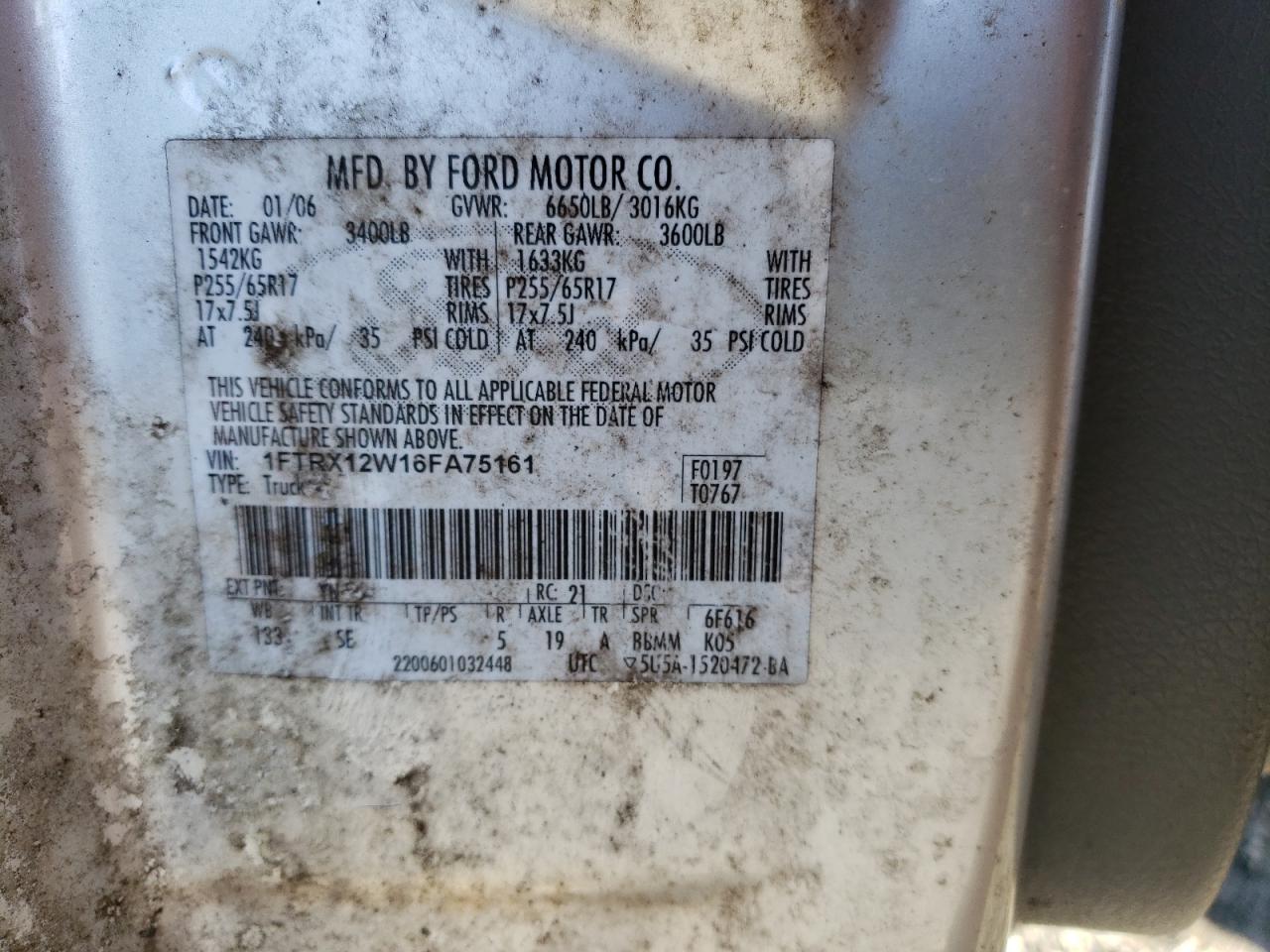 1FTRX12W16FA75161 2006 Ford F150
