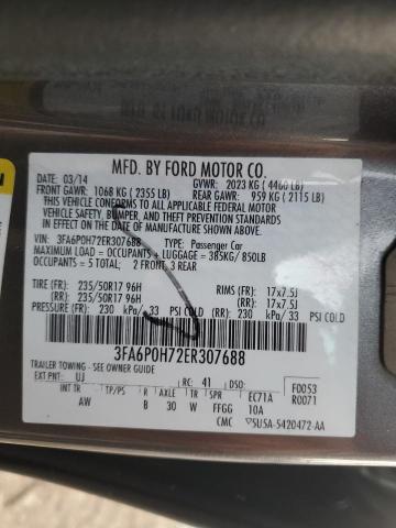 3FA6P0H72ER307688 | 2014 Ford fusion se