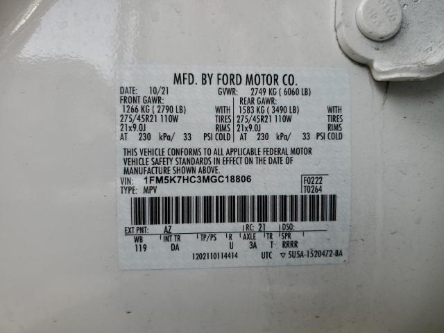 1FM5K7HC3MGC18806 | 2021 FORD EXPLORER P