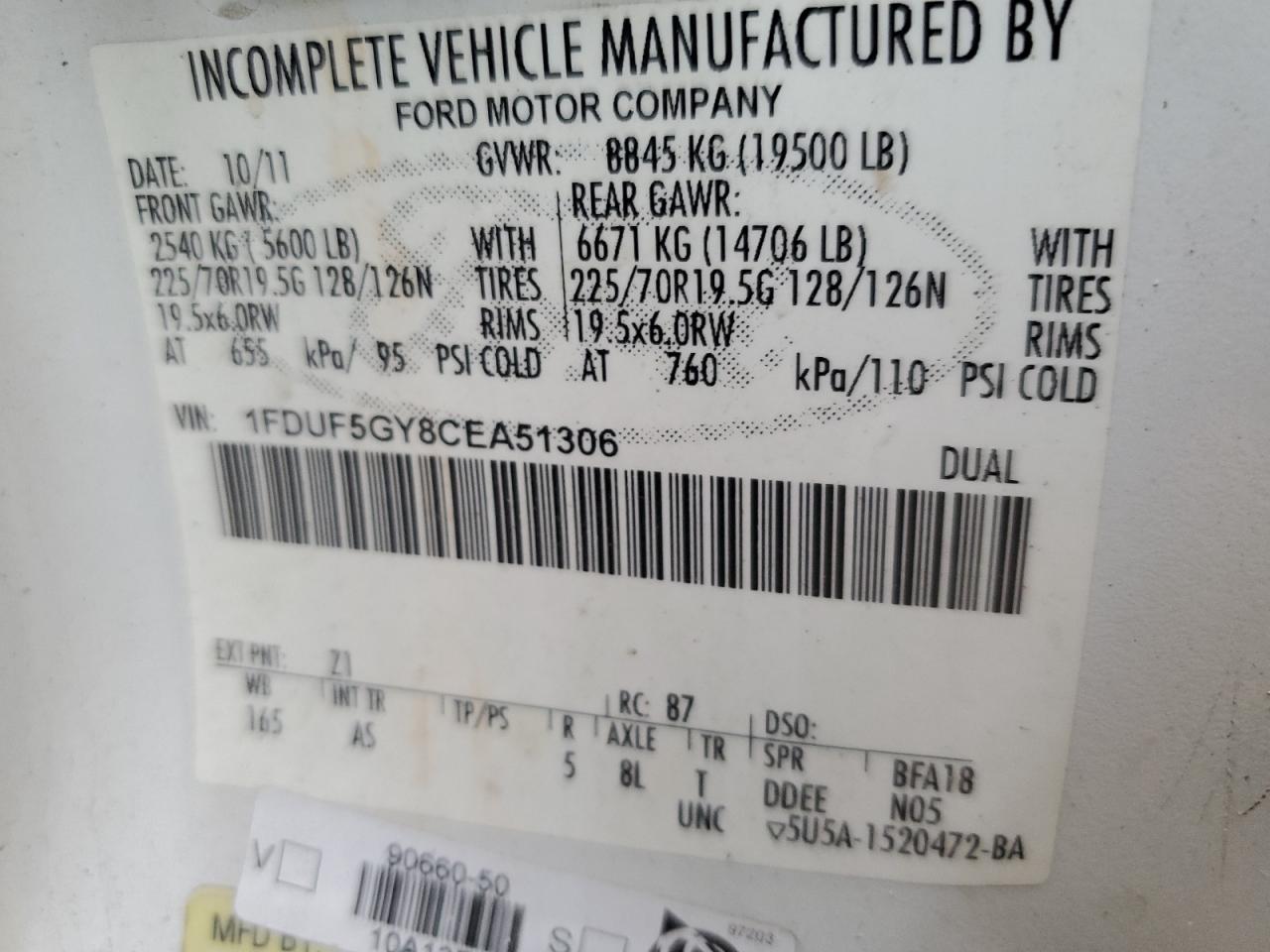 1FDUF5GY8CEA51306 2012 Ford F550 Super Duty