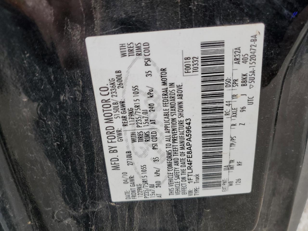 1ftlr4fe8apa59643 1FTLR4FE8APA59643 2010 Ford Ranger Super Cab