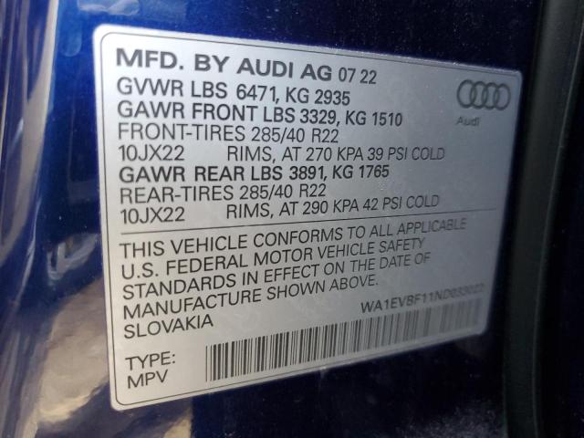 2022 AUDI Q8 PREMIUM - WA1EVBF11ND033022