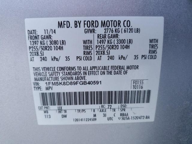 2015 Ford Explorer Xlt VIN: 1FM5K8D89FGB40591 Lot: 77926083