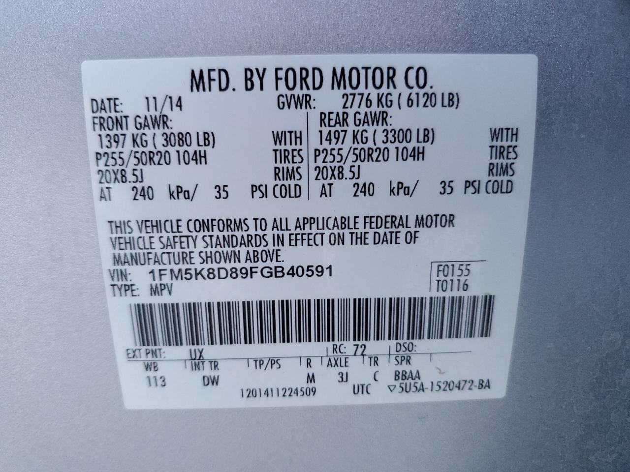 1FM5K8D89FGB40591 2015 Ford Explorer Xlt