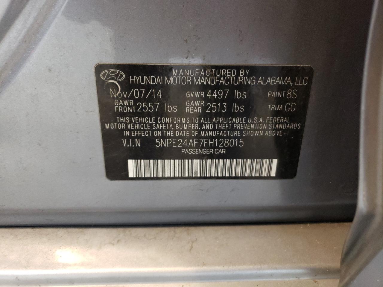 5NPE24AF7FH128015 2015 Hyundai Sonata Se