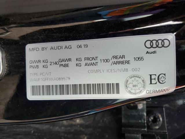 WAUF1GFFXKA089579 | 2019 AUDI S3 PRESTIG