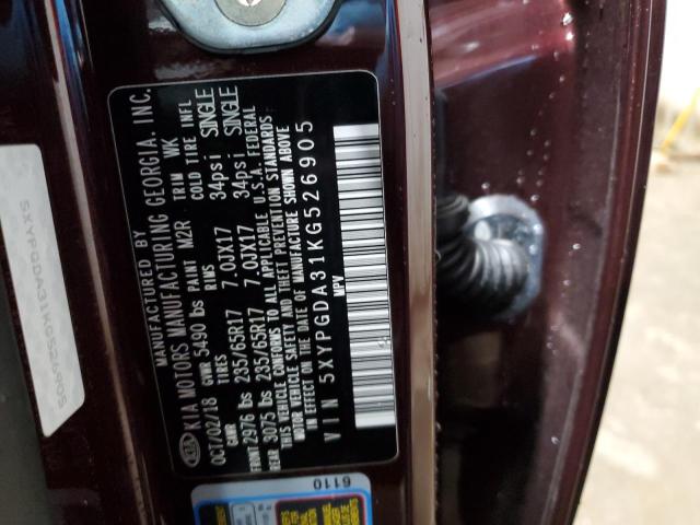 2019 KIA SORENTO 5XYPGDA31KG526905