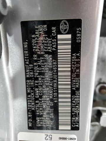 4T1B11HK8JU146587 | 2018 TOYOTA CAMRY L