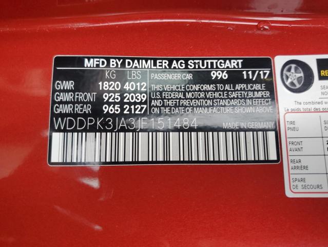 WDDPK3JA3JF151484 2018 Mercedes-Benz Slc 300