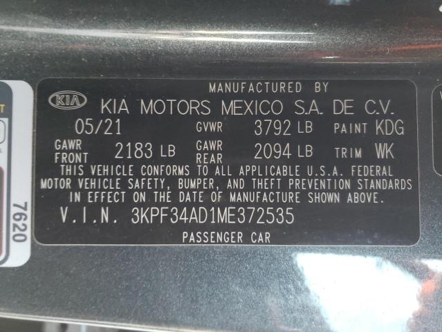 3KPF34AD1ME372535 | 2021 KIA FORTE GT L