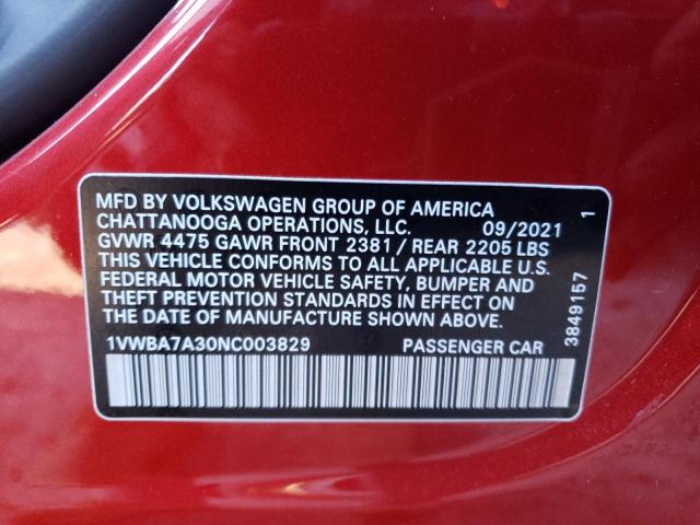 2022 VOLKSWAGEN PASSAT LIM 1VWBA7A30NC003829