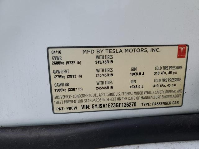 5YJSA1E23GF136270 | 2016 TESLA MODEL S