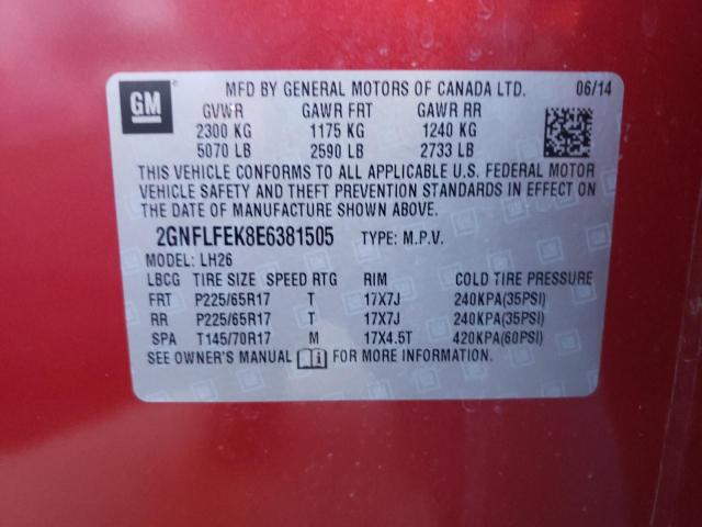 2GNFLFEK8E6381505 | 2014 CHEVROLET EQUINOX LT