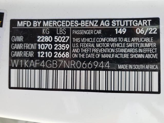 W1KAF4GB7NR066944 2022 MERCEDES-BENZ C-CLASS, photo no. 12