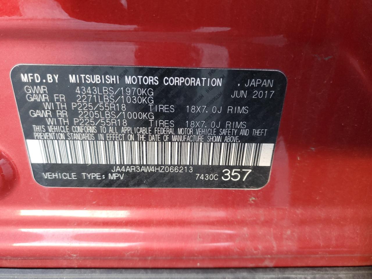 JA4AR3AW4HZ066213 2017 Mitsubishi Outlander Sport Es