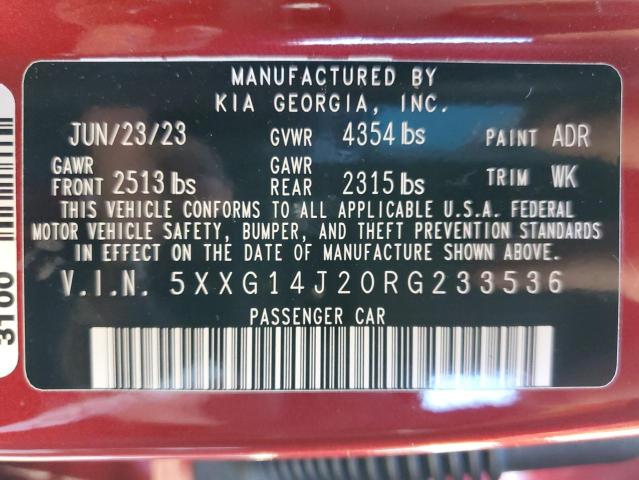 5XXG14J20RG233536 | 2024 KIA K5 LXS