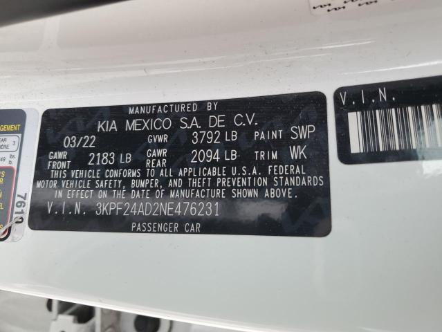 3KPF24AD2NE476231 | 2022 KIA FORTE FE