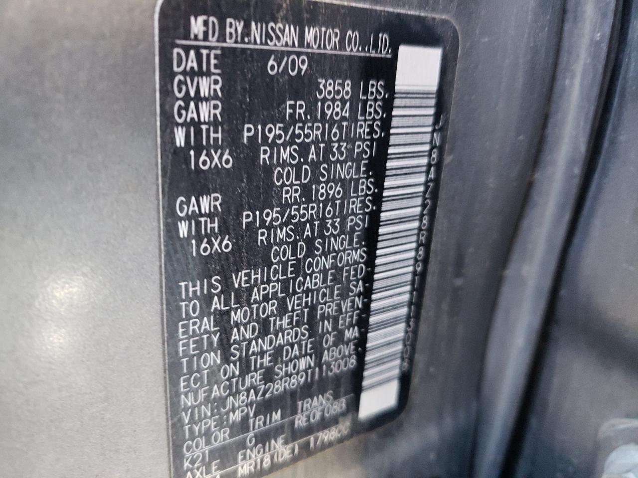 JN8AZ28R89T113008 2009 Nissan Cube Base