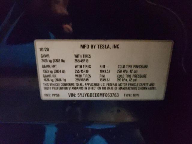 5YJYGDEE0MF063763 | 2021 TESLA MODEL Y