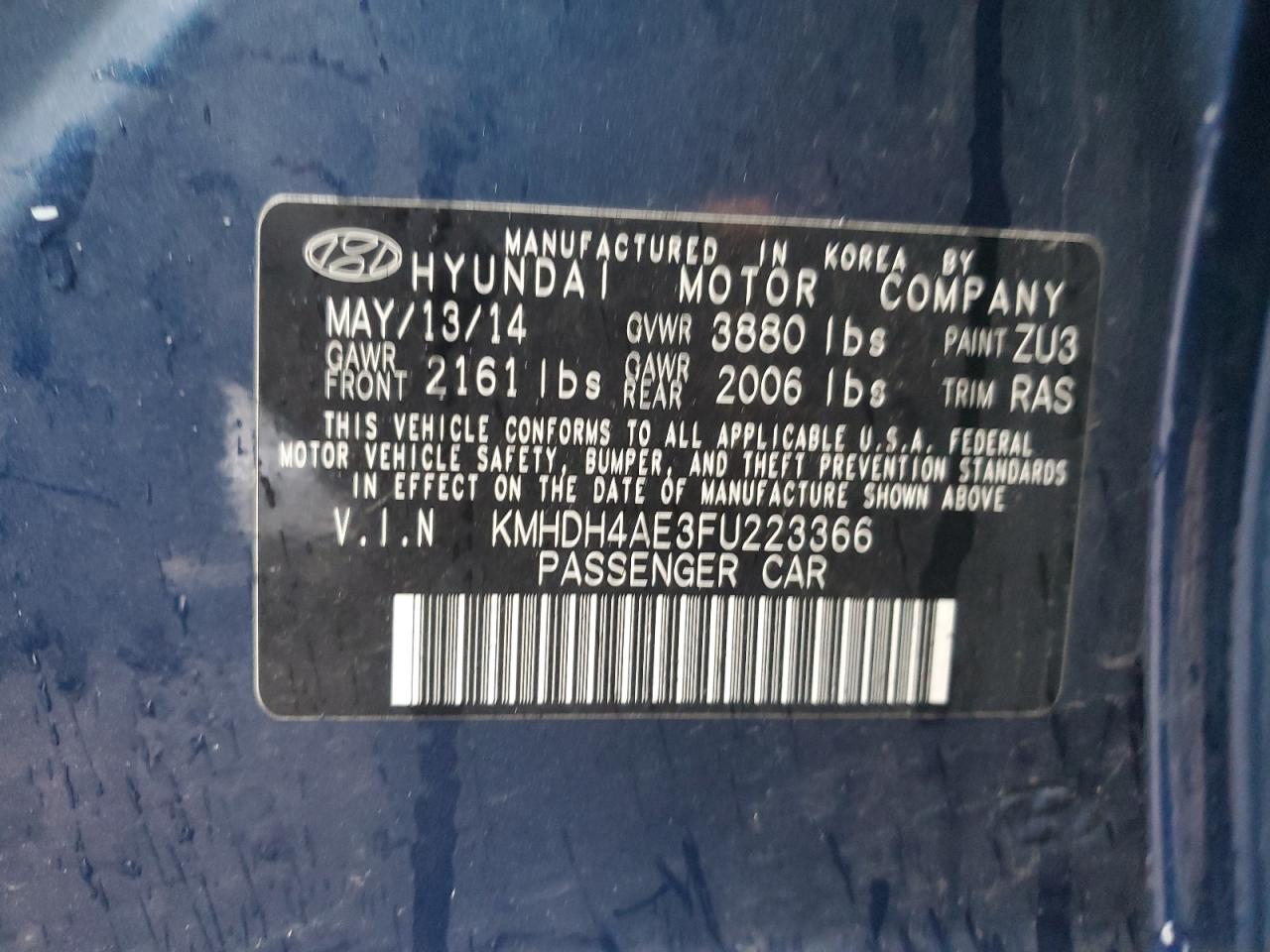 KMHDH4AE3FU223366 2015 Hyundai Elantra Se