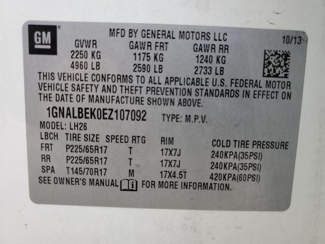 1GNALBEK0EZ107092 | 2014 Chevrolet equinox lt