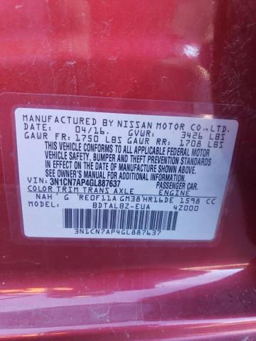 3N1CN7AP4GL887637 | 2016 NISSAN VERSA S