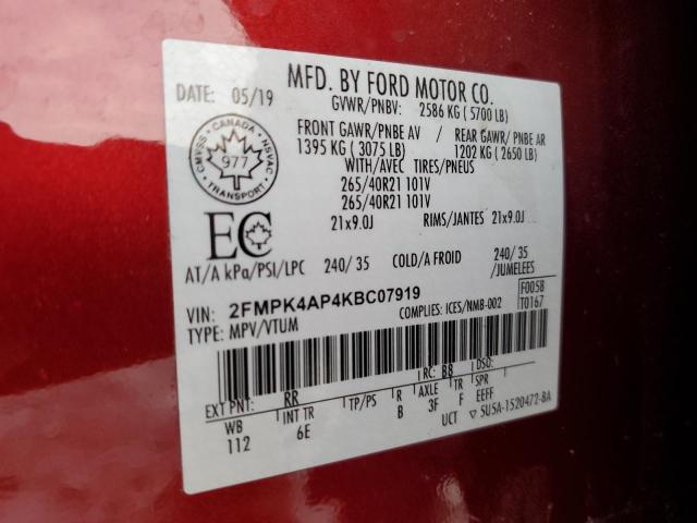 2FMPK4AP4KBC07919 2019 FORD EDGE, photo no. 13