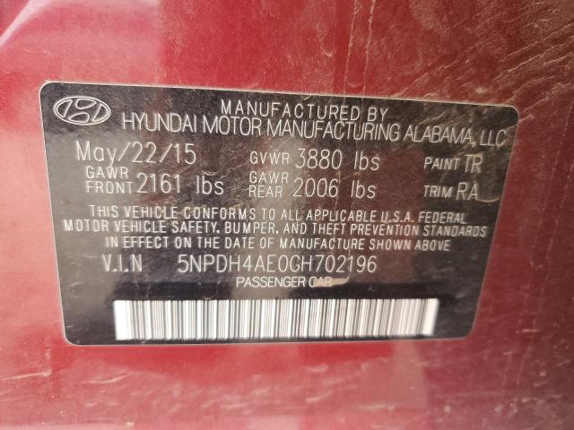 5NPDH4AE0GH702196 | 2016 HYUNDAI ELANTRA SE