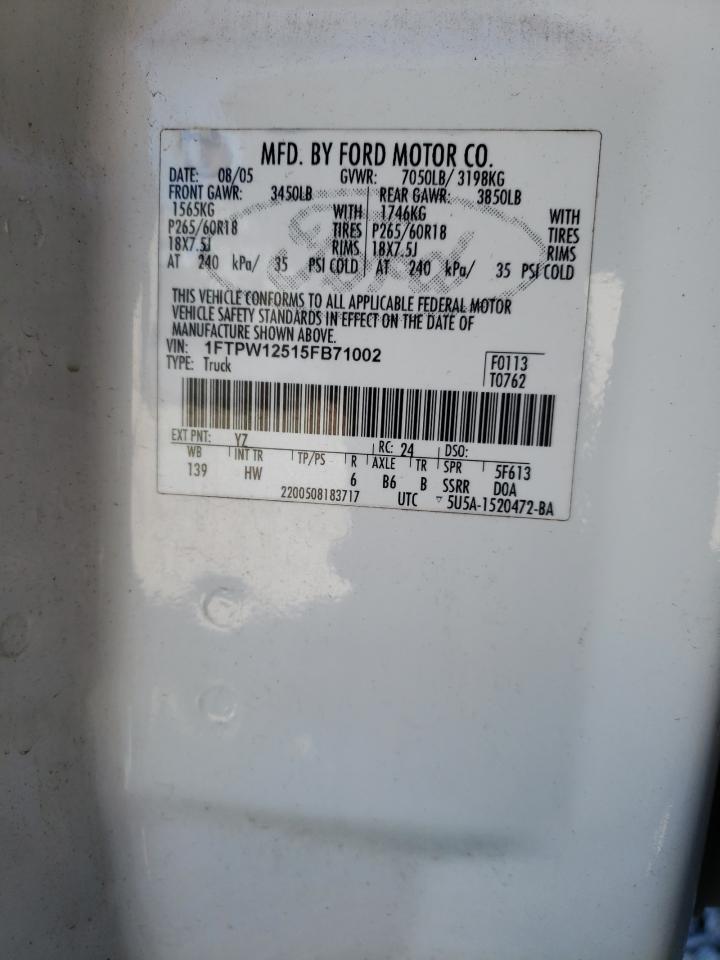 1FTPW12515FB71002 2005 Ford F150 Supercrew