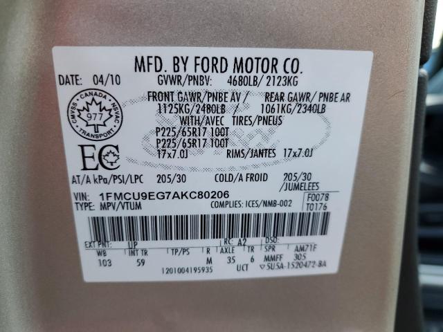 1FMCU9EG7AKC80206 | 2010 Ford escape limited