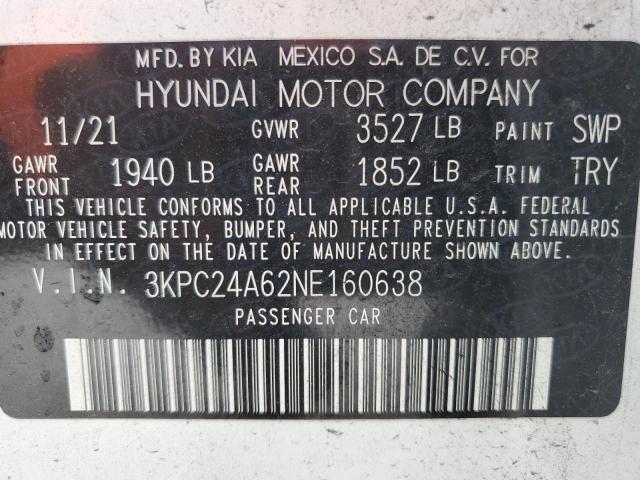 3KPC24A62NE160638 | 2022 HYUNDAI ACCENT SE