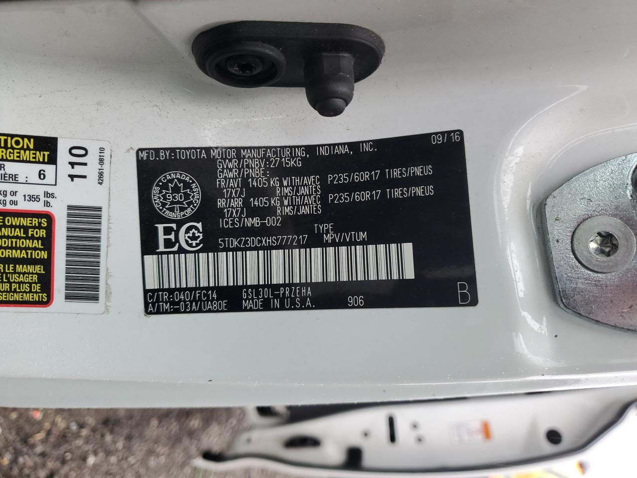 5TDKZ3DCXHS777217 2017 Toyota Sienna Le